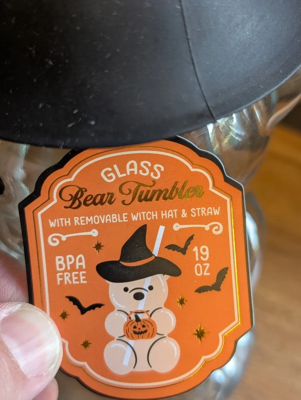 Halloween Glass Bear Tumbler 19oz with Witch Hat Lid & Straw NEW Bearista